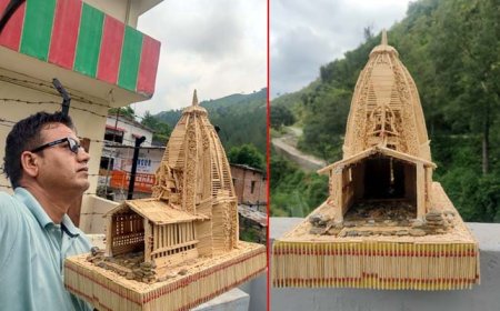 पौड़ी गढ़वाल के शिक्षक पंकज का नया अविस्मरणीय योगदान, माचिस की तिल्लियों से बने राहु मंदिर की कलाकृति