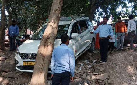 देवदूत बना पेड़: खाई में गिरने से बाल-बाल बची कार, ऐसे बची बुजुर्ग और दो मासूमों की जान