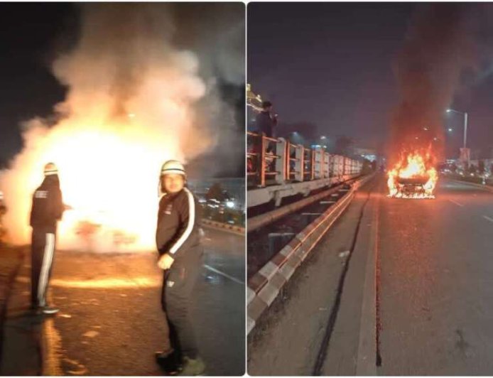 देहरादून में चलती कार बनी आग का गोला, बाल-बाल बनी 5 युवकों की जान