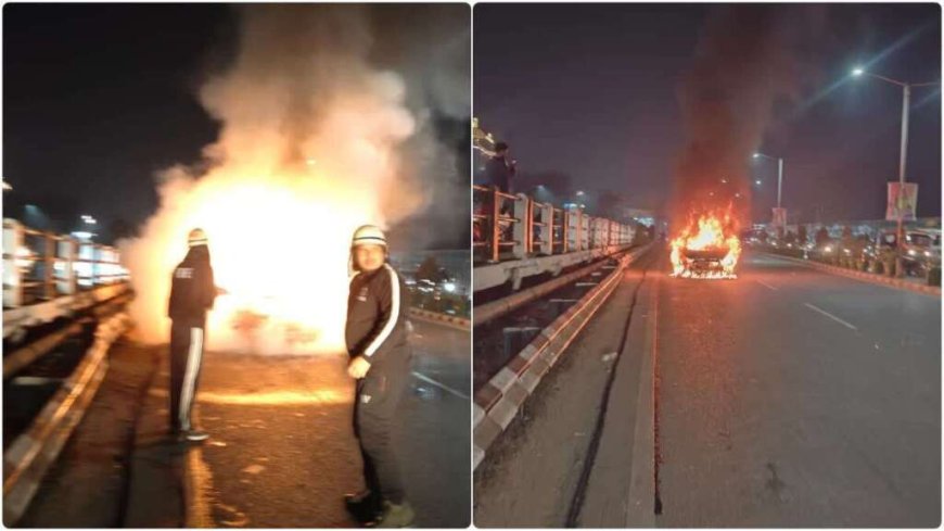 देहरादून में चलती कार बनी आग का गोला, बाल-बाल बनी 5 युवकों की जान