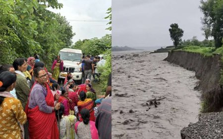 गौला नदी में समाई तीन दर्जन ग्रामीणों की जमीन, कई मकान खतरे में; ग्रामीणों ने दिया धरना, मांगी सुरक्षा